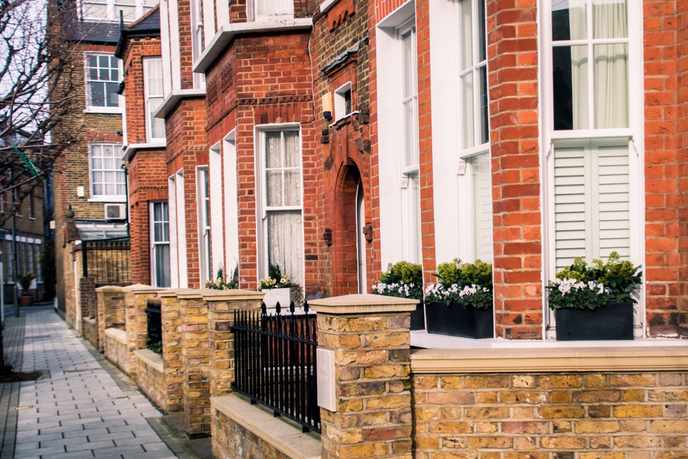 london ,february,,2019:,an,attractive,street,of,red,brick,terraced