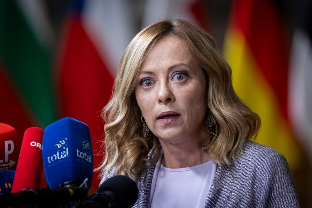 prime,minister,of,italy,giorgia,meloni,speaks,to,the,media