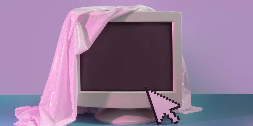 vintage,style,concept,with,old,monitor,screen,and,glitter,fabric.