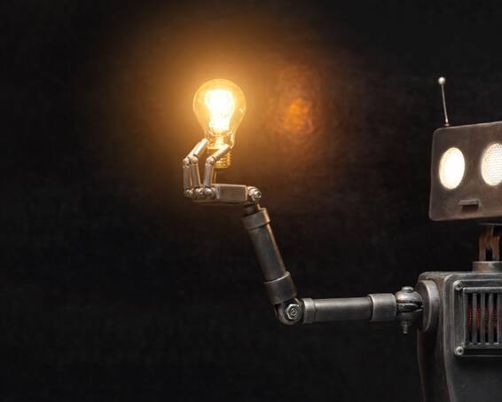 humanoid,robot,with,a,paw,in,his,hand,on,a