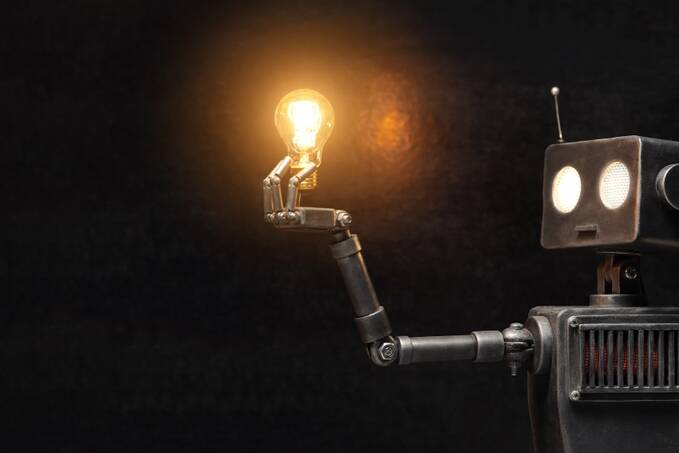 humanoid,robot,with,a,paw,in,his,hand,on,a