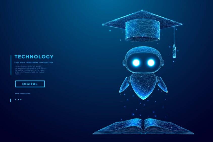 abstract,hologram,of,ai,robot,in,graduation,cap,fly,over